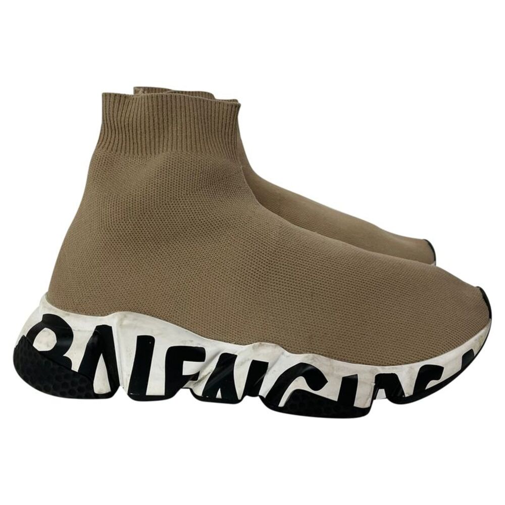 Balenciaga Speed Sneakers with Sole Logo in Beige Polyester